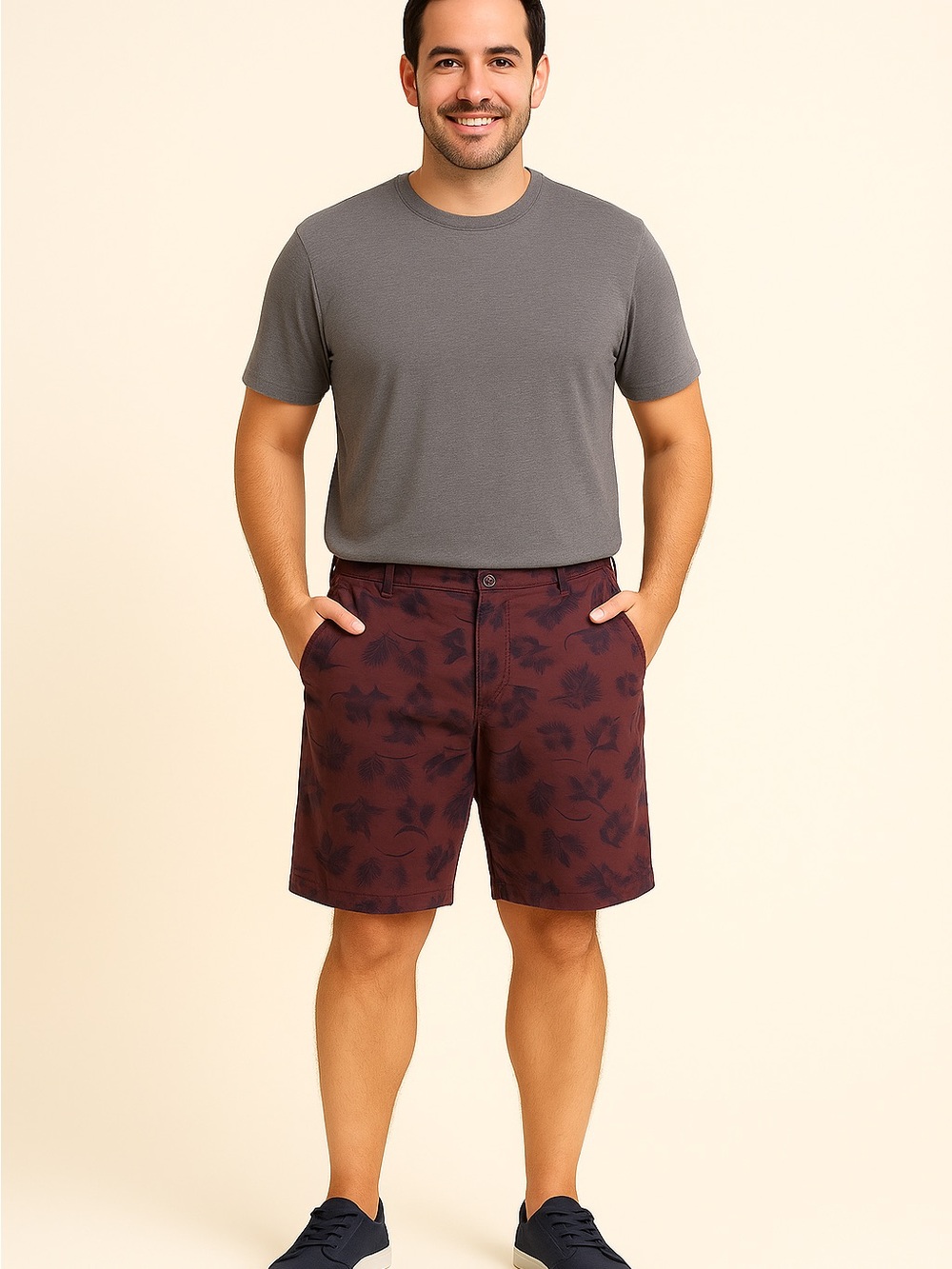 Blue and Pink Flat Front Shorts with Floral Print